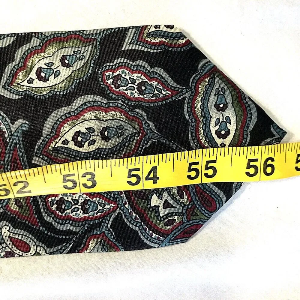 Christian Dior Tie Vintage Monsieur Leaf Paisley Floral Silk Black Red Blue Prep